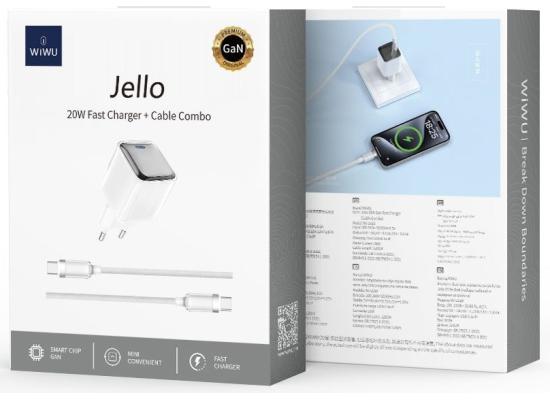 WIWU Jello Wi-U030 GaN Fast Charger USB-C 20W Adapter + Type-C Cable - White